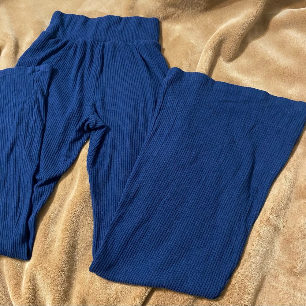 Abercrombie Fitch Pants Womens S Navy Blue Flare High Rise Ribbed Pull On Comfy